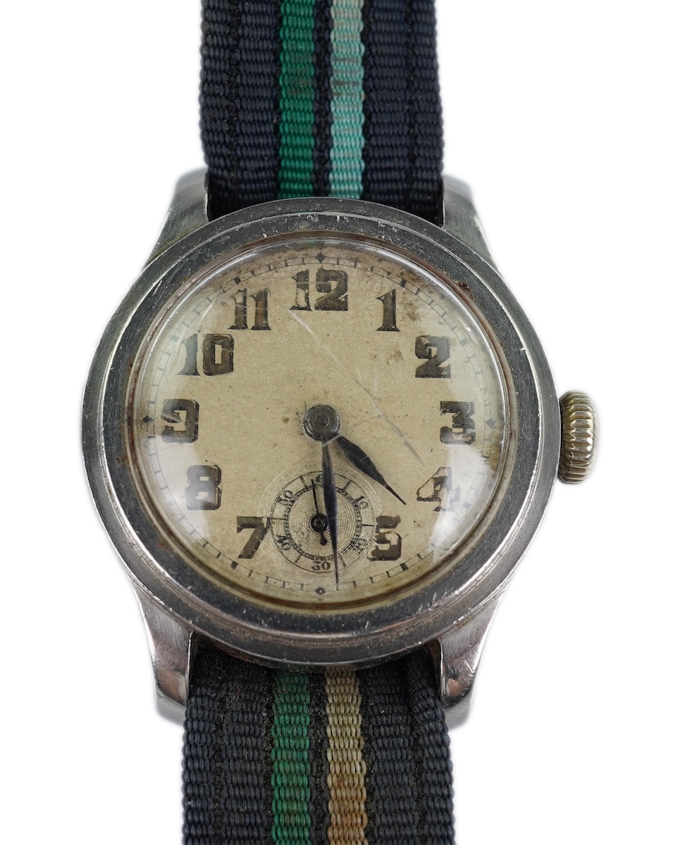 A gentleman's 1940's steel military Longines manual wind wrist watch